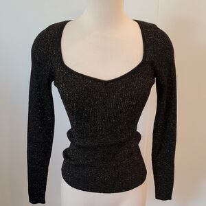 Anthropologie women’s Black Sparkle Knit long sleeve  Top Size S like new